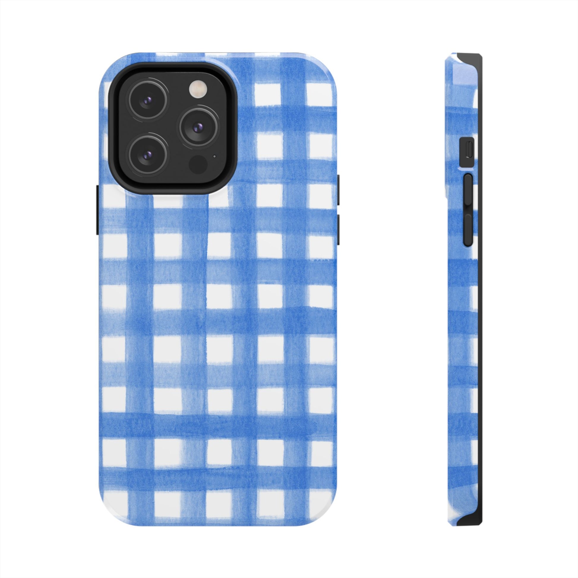 Blue Gingham Watercolor Preppy Tough Phone Case | Various models iPhone 14 Pro Max