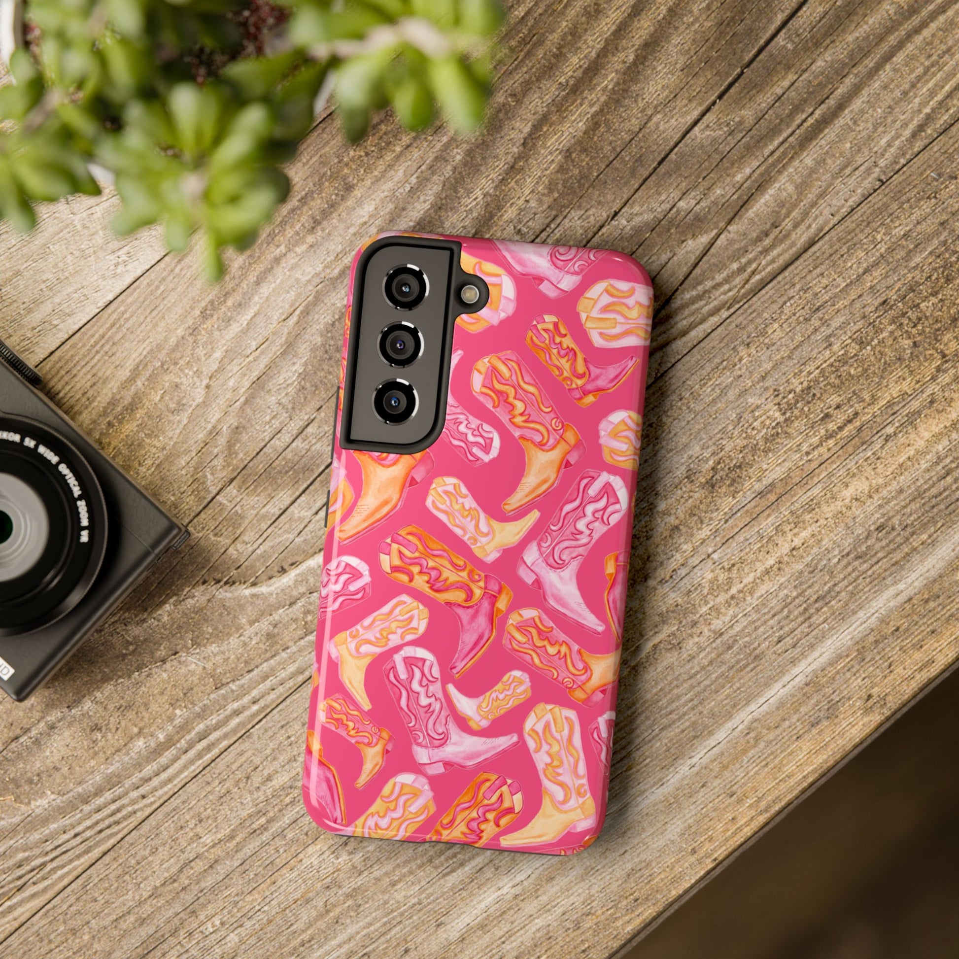 Tossed Hot Pink & Orange Watercolor Cowboy Boots Hot Pink Tough Phone Cases | Various Models