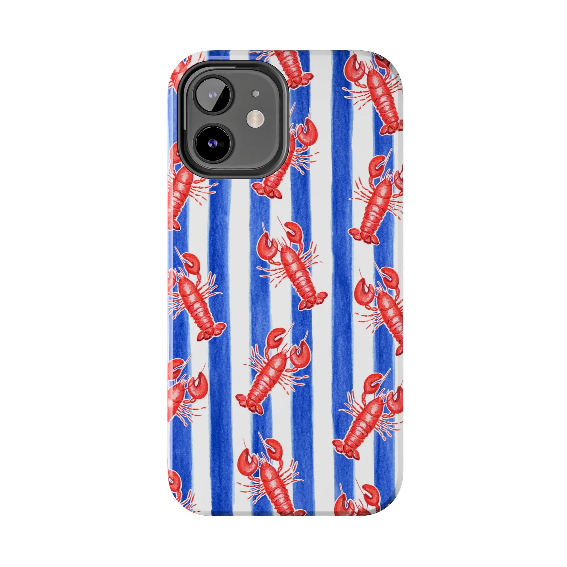 Blue & White Strip Red Lobster Watercolor Patterned Phone Case | Various Models