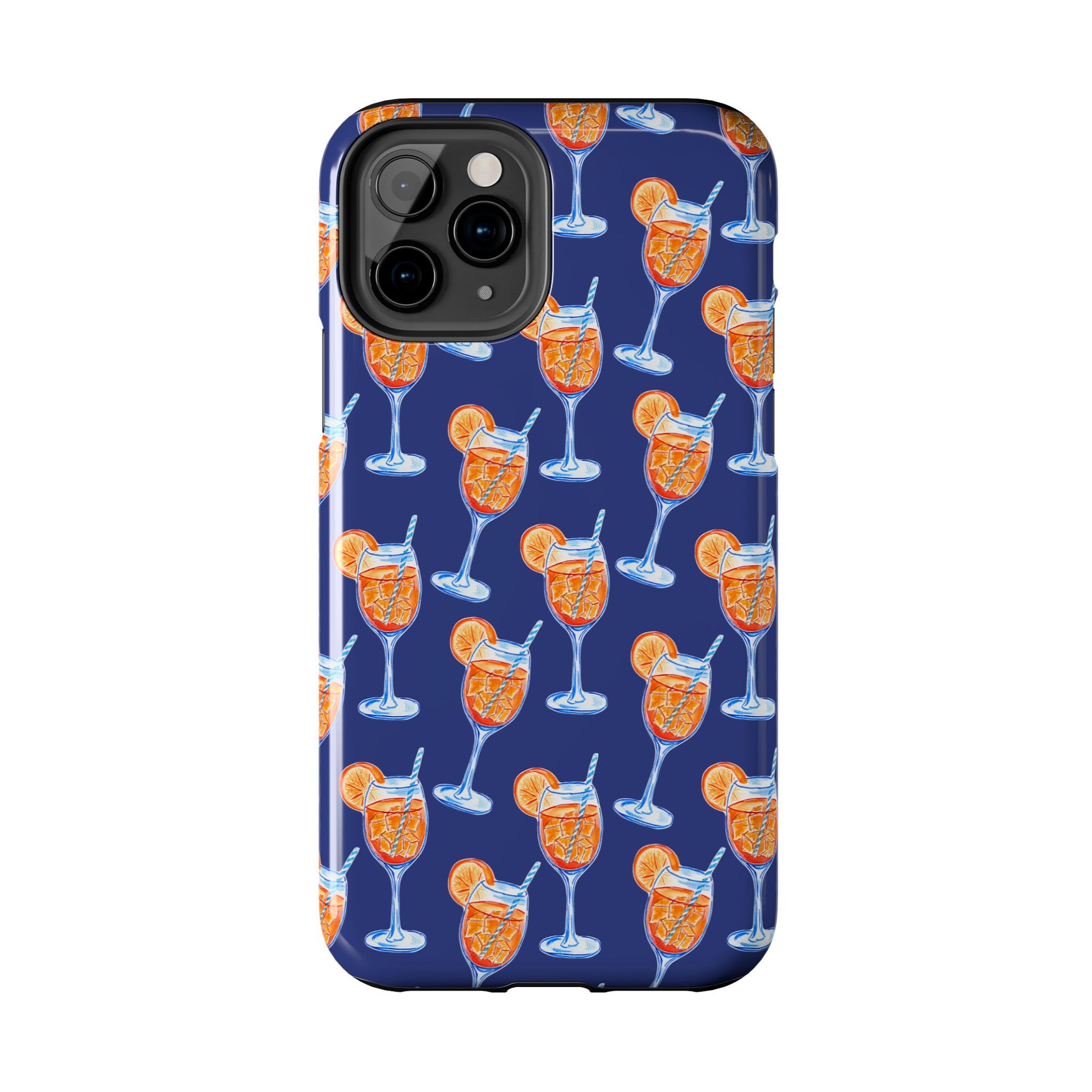 Orange & Blue Aperol Spritz Watercolor Pattern Navy Tough Case | Various Models