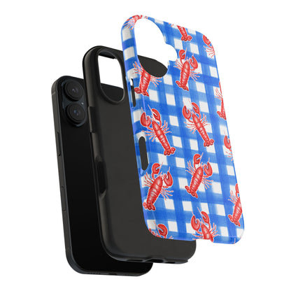 Blue Gingham Red Lobster Watercolor Patterned Phone Case | Various Models