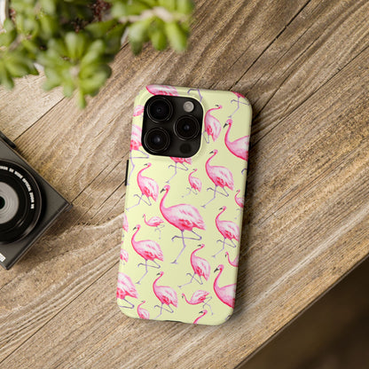 Pink Flamingos Watercolor Illustrated Tossed Pattern Yellow Phone Case | Various Models