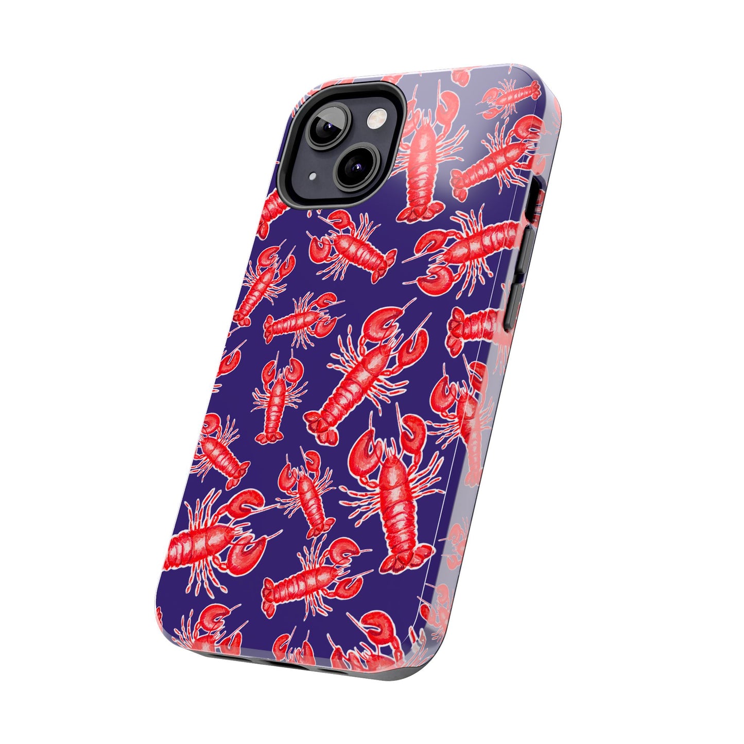 Red Lobster Watercolor Illustrated Tossed Pattern Navy Coastal Nautical Tough Phone Case | Various Models