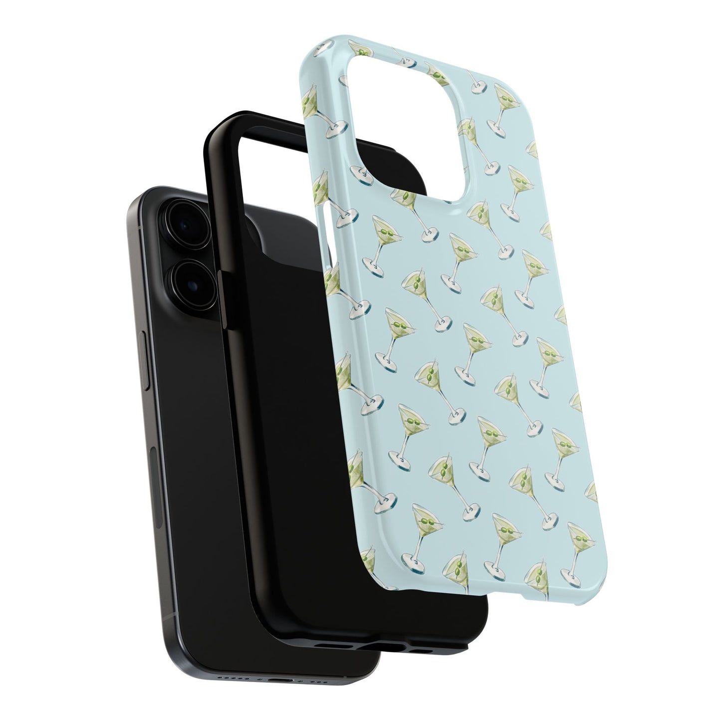 Blue Mini Martini Watercolor Illustrated Tossed Pattern Tough Phone Case | Various Models Available