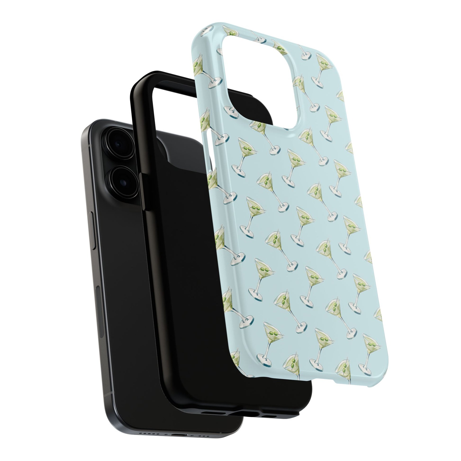 Blue Mini Martini Watercolor Illustrated Tossed Pattern Tough Phone Case | Various Models Available