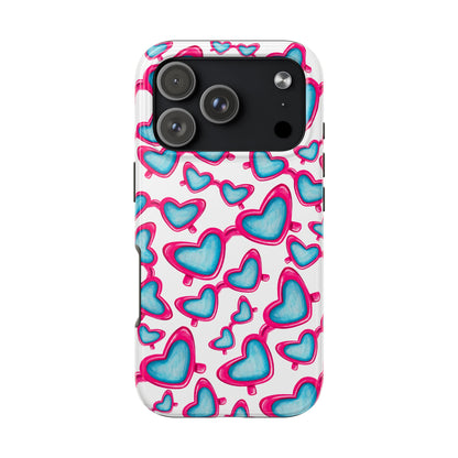 Pink & Blue Heart Shaped Sunglasses Watercolor Illustrated Tossed Pattern Tough Case | Various Models iPhone 17 Pro