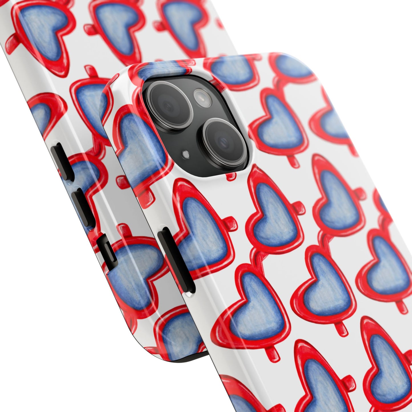 Red Heart Shaped Sunglasses Watercolor Illustrated Tough Phone Case | Various Models