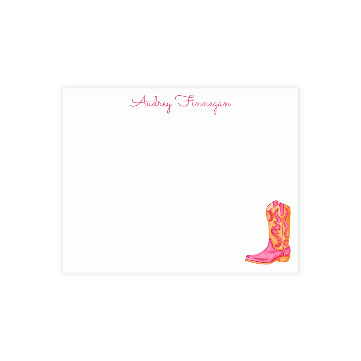 Stationery | Hot Pink & Orange Coastal Cowgirl Watercolor Cowboy Boot Personalized Postcard Bundle Set with Envelopes | Preppy Cute Gift