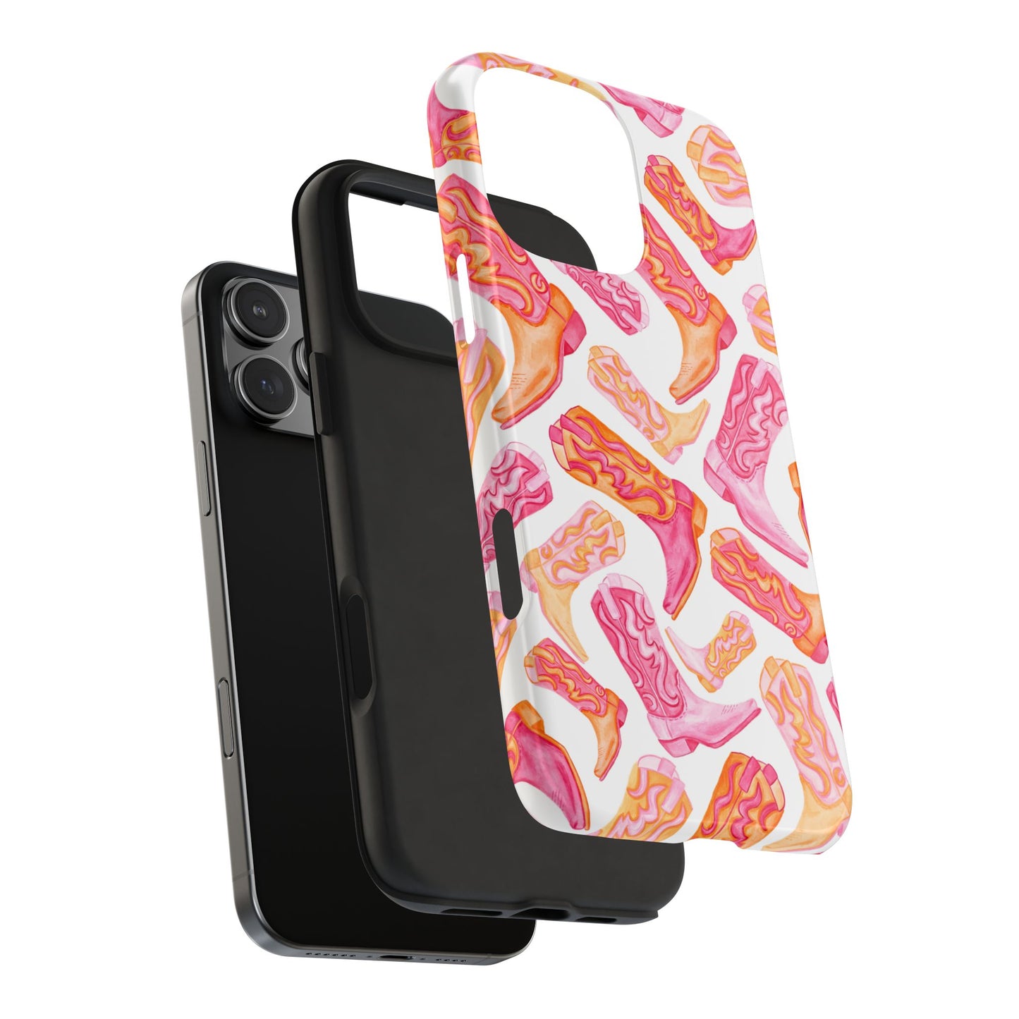 Tossed Hot Pink & Orange Cowboy Boots Tough Phone Cases | Various Models Available