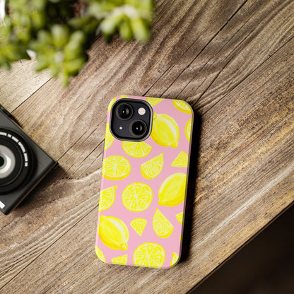 Bright Yellow Lemons Watercolor Illustrated Tossed Pattern Light Pink Tough Phone Case | Various Models
