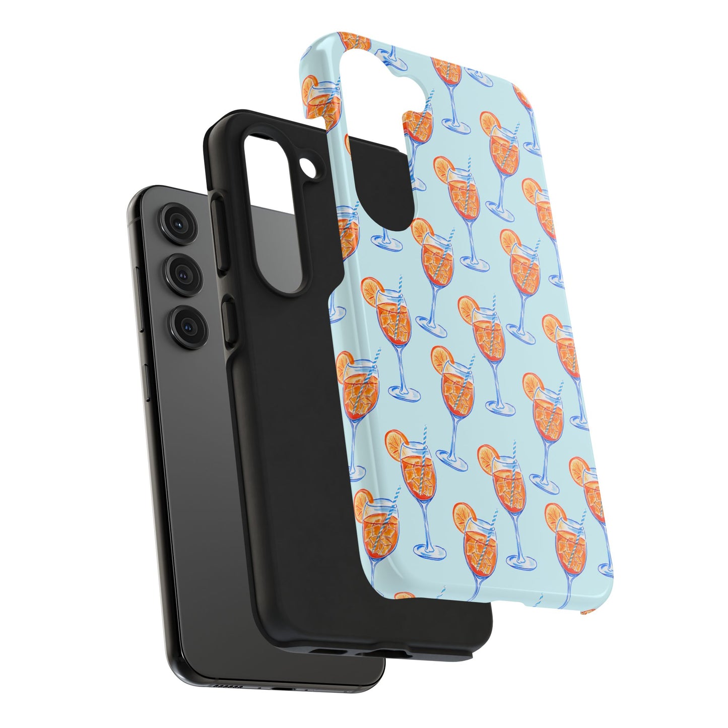 Orange & Blue Aperol Spritz Watercolor Pattern Turquoise Phone Case | Various Models