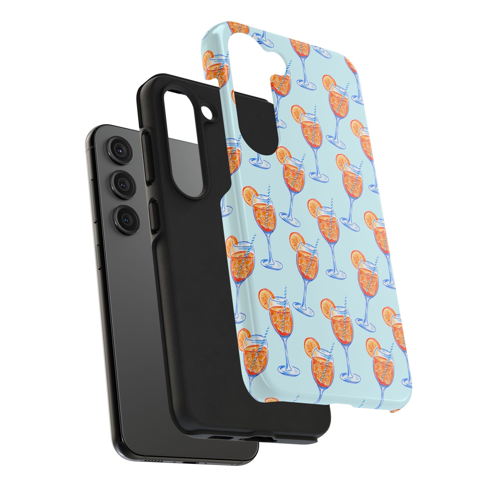 Orange & Blue Aperol Spritz Watercolor Pattern Turquoise Phone Case | Various Models