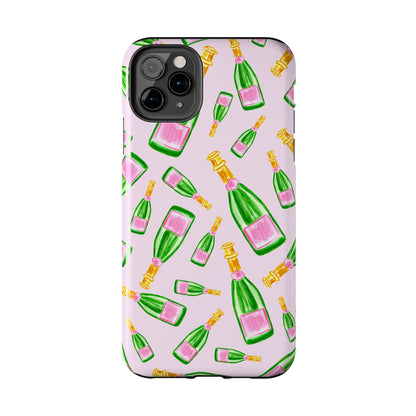 Tossed Pink and Green Watercolor Illustrated Champagne Bottles Pattern Blush Pink Tough Phone Case | Various Models