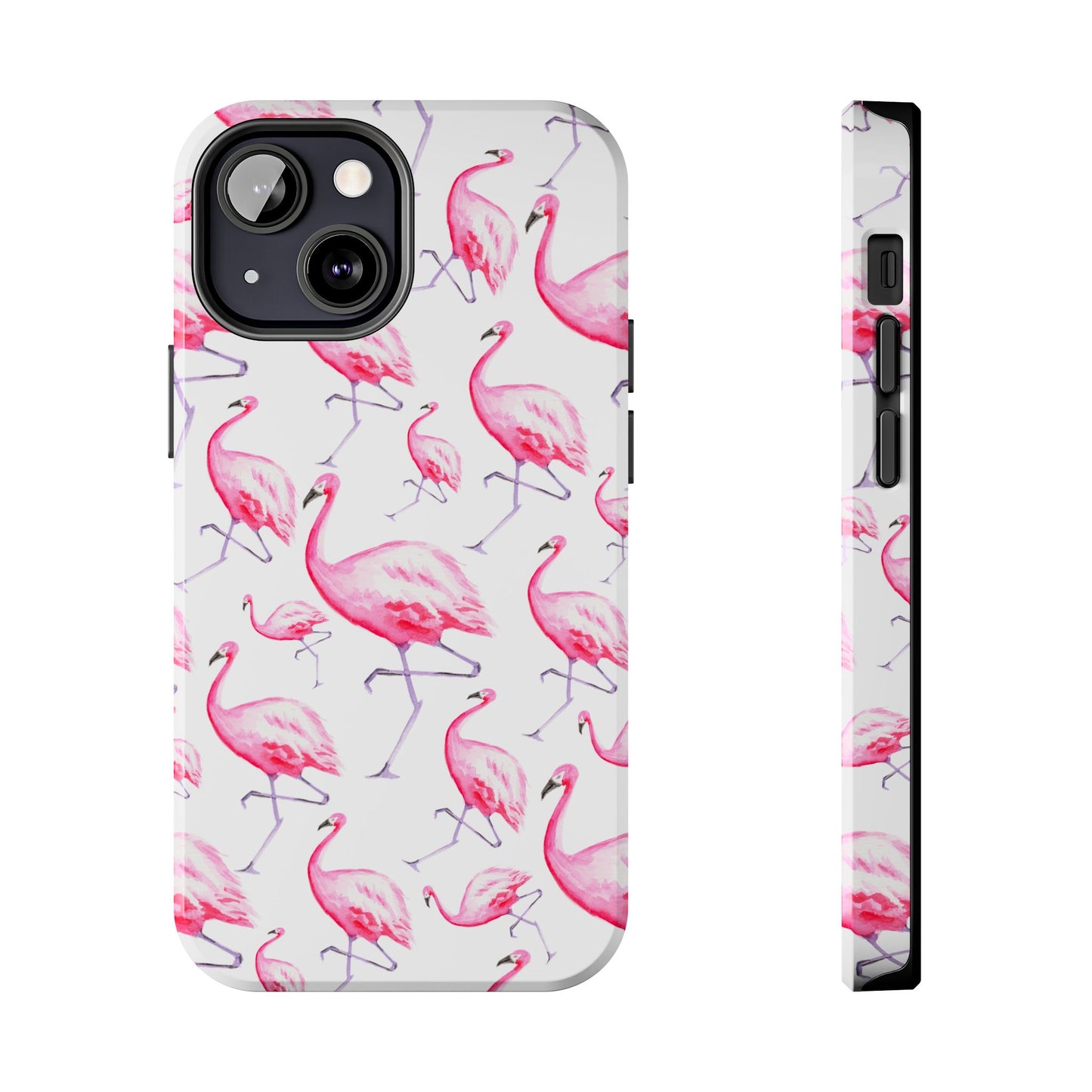 Hot Pink Flamingos Watercolor Illustrated Tossed Pattern Phone Case | Various Models iPhone 13 Mini