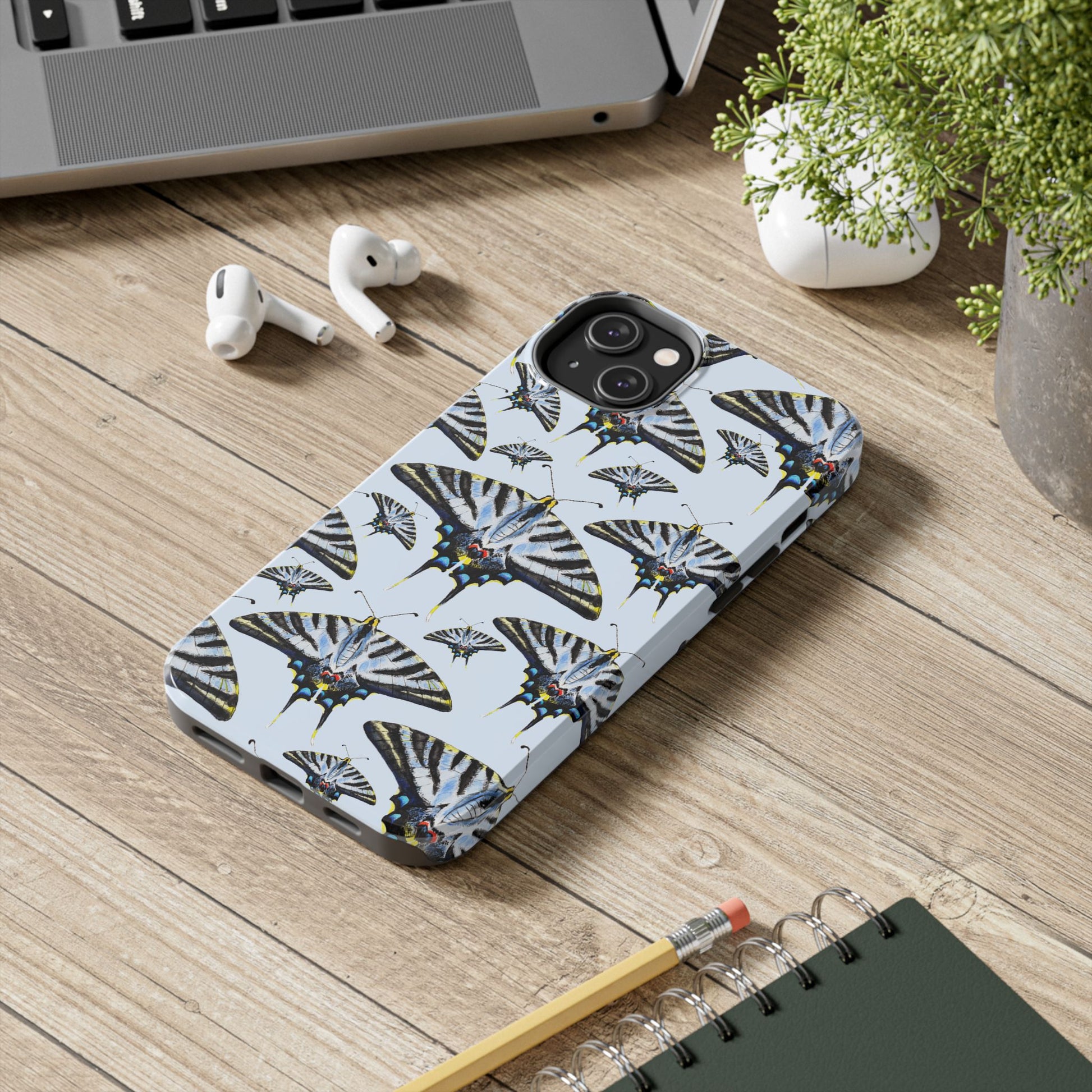 Light Blue Swallowtail Butterflies Watercolor Illustrated Pale Blue Tough Phone Case | Various Models