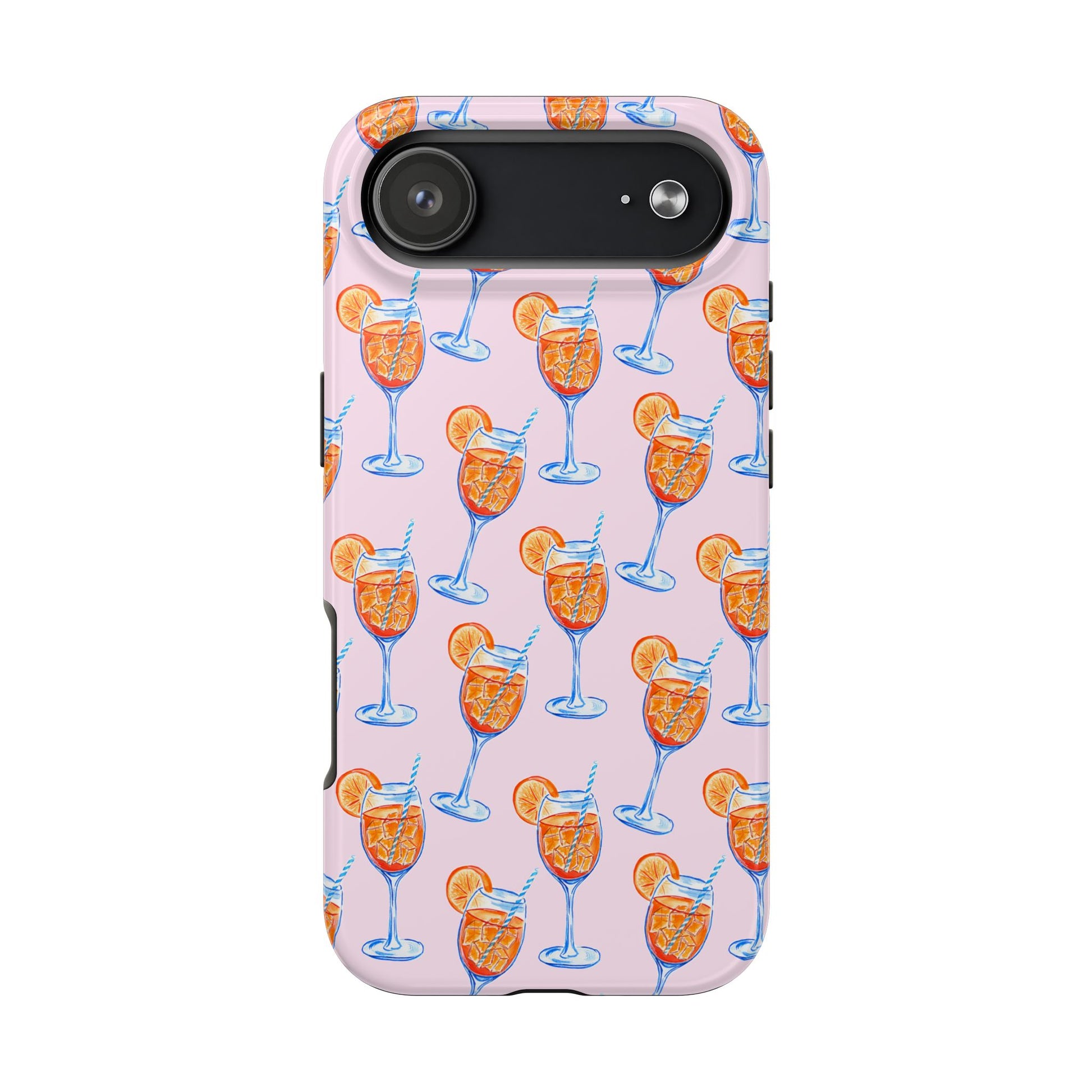 Orange & Blue Aperol Spritz Watercolor Patterned Blush Pink Tough Phone Case | Various Models iPhone 17 Air