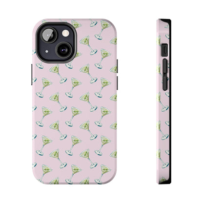 Light Pink Mini Martini Watercolor Illustrated Tossed Pattern Tough Phone Case | Various Models Available iPhone 13 Mini