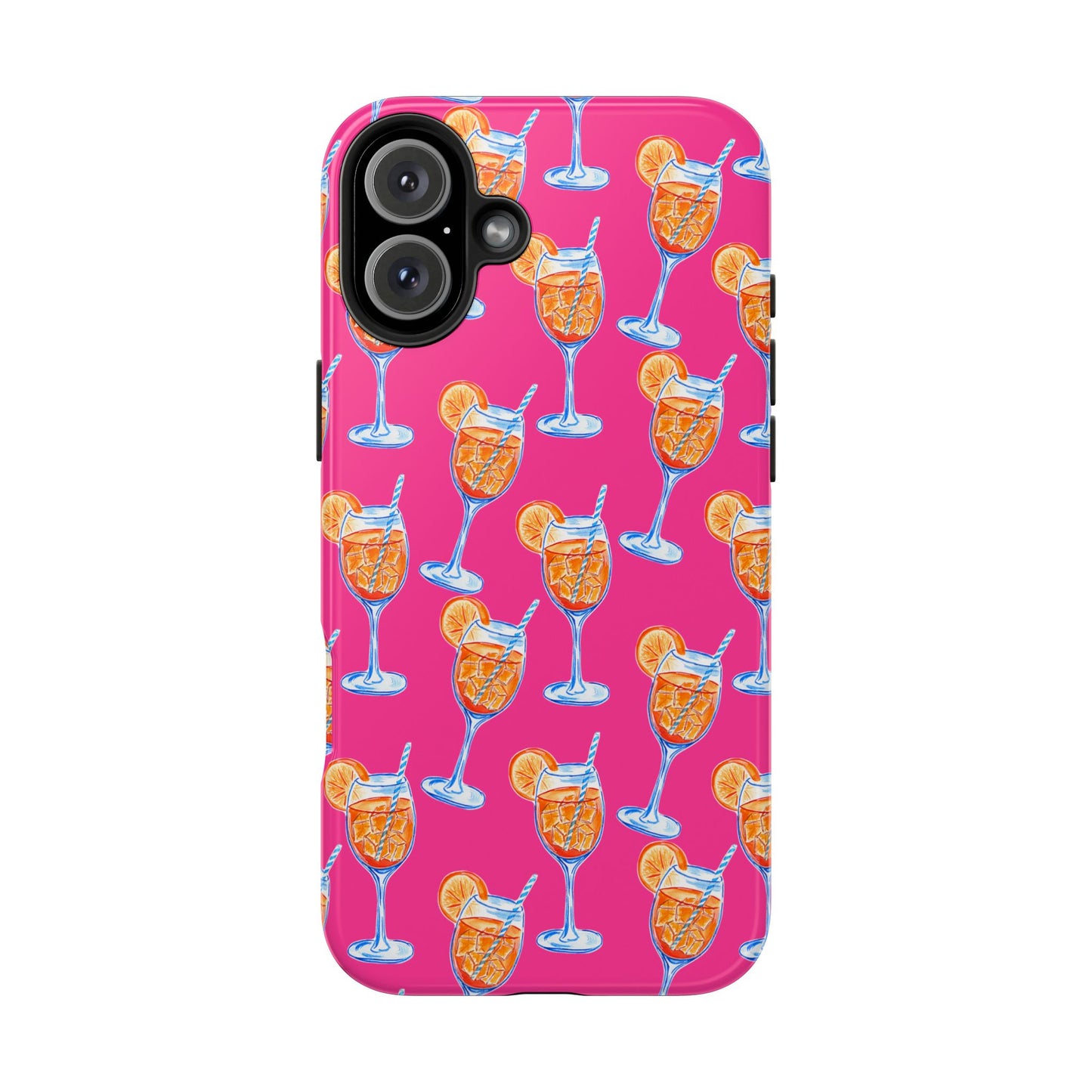 Orange & Blue Aperol Spritz Watercolor Pattern Hot Pink Phone Case | Various Models iPhone 16 Plus