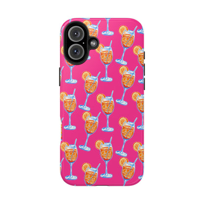 Orange & Blue Aperol Spritz Watercolor Pattern Hot Pink Phone Case | Various Models iPhone 16 Plus