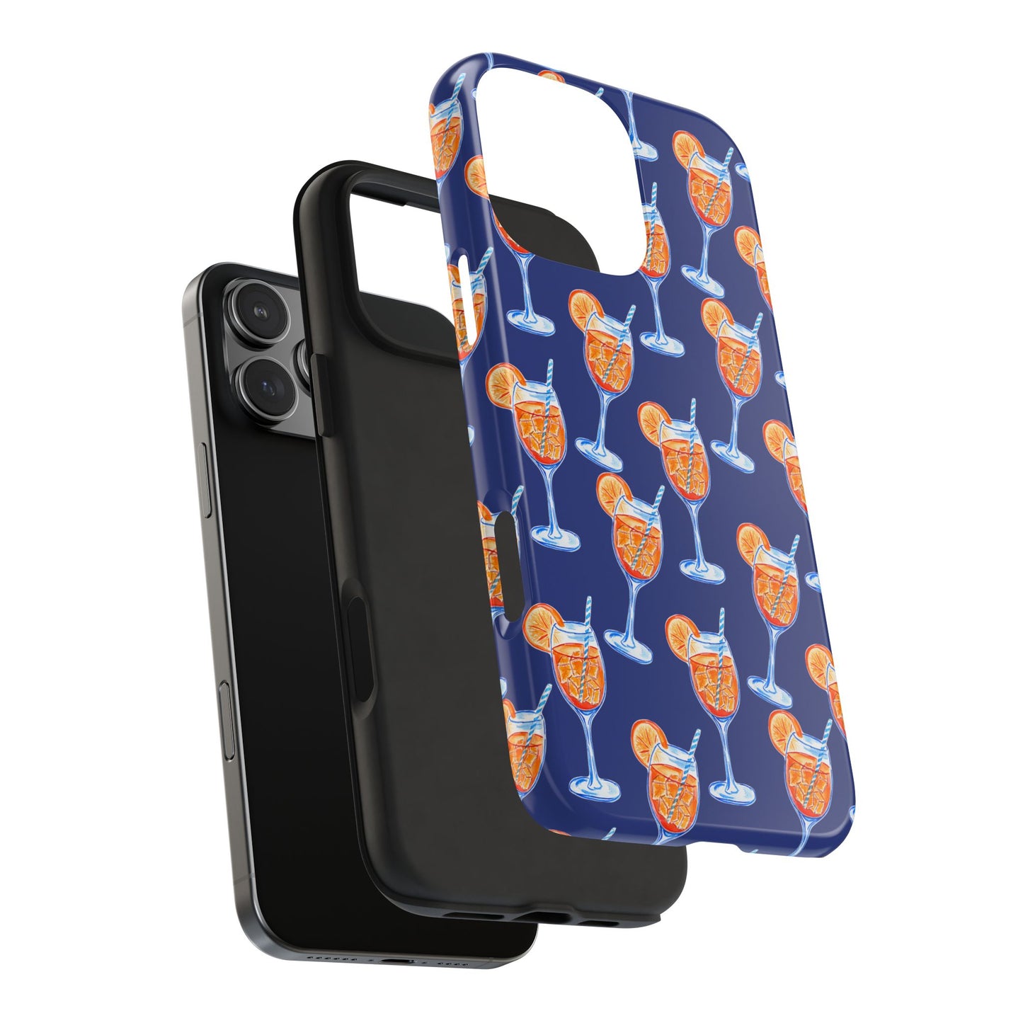 Orange & Blue Aperol Spritz Watercolor Pattern Navy Tough Case | Various Models