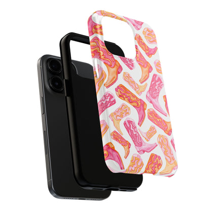 Tossed Hot Pink & Orange Cowboy Boots Tough Phone Cases | Various Models Available