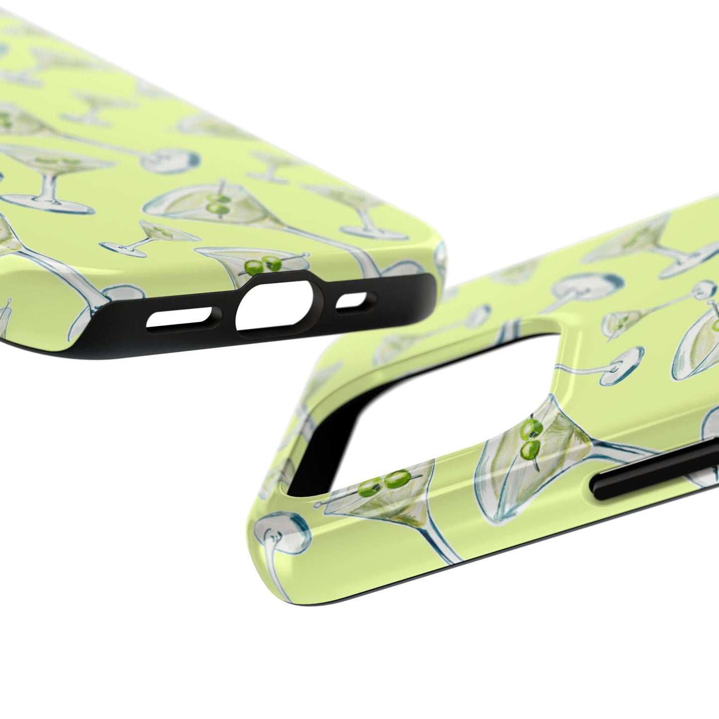 Watercolor Blue and Green Martinis Tossed Illustrated Pattern Yellow Tough Phone Case | Various Models