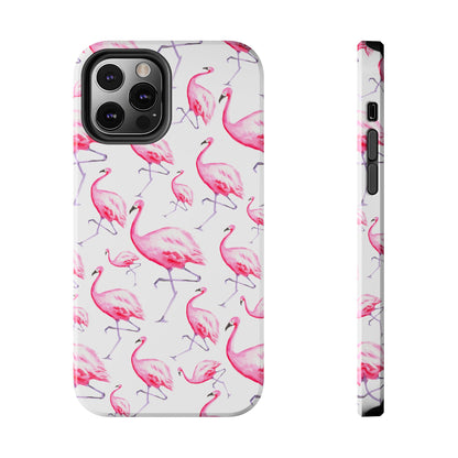 Hot Pink Flamingos Watercolor Illustrated Tossed Pattern Phone Case | Various Models iPhone 12 Pro