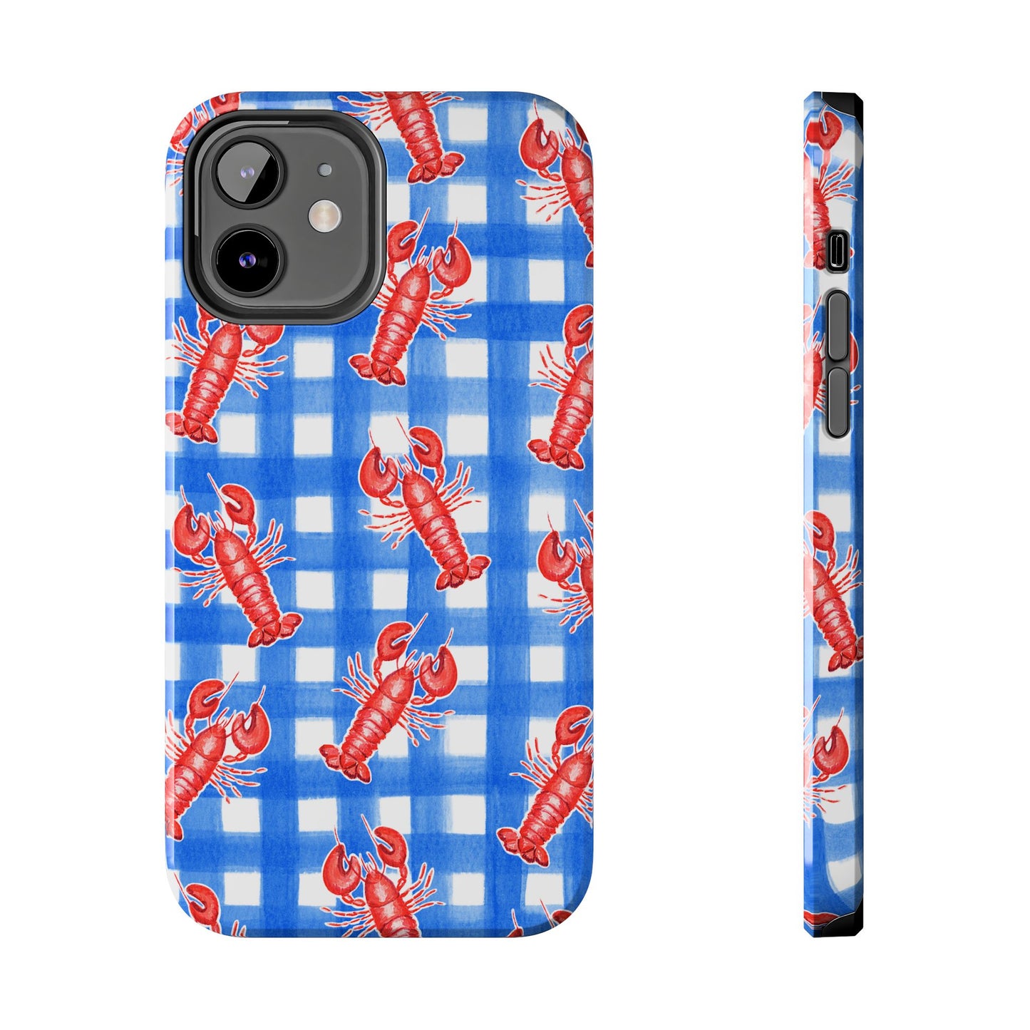 Blue Gingham Red Lobster Watercolor Patterned Phone Case | Various Models