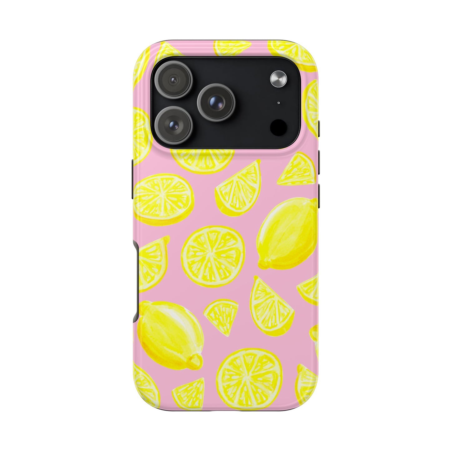 Bright Yellow Lemons Watercolor Illustrated Tossed Pattern Light Pink Tough Phone Case | Various Models