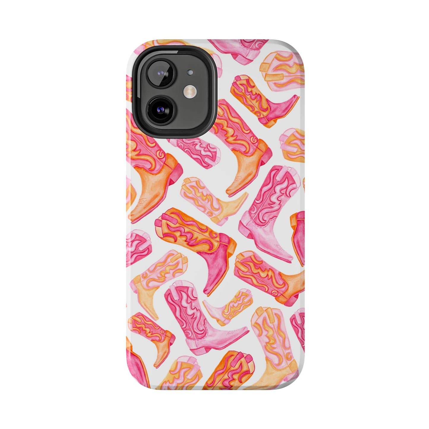 Tossed Hot Pink & Orange Cowboy Boots Tough Phone Cases | Various Models Available