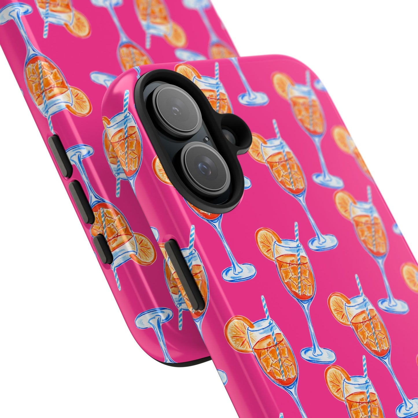 Orange & Blue Aperol Spritz Watercolor Pattern Hot Pink Phone Case | Various Models