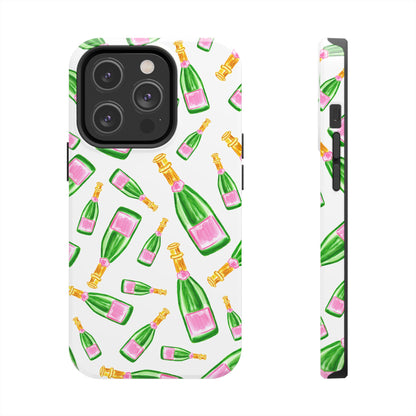 Copy of Tossed Pink and Green Watercolor Illustrated Champagne Bottles Pattern Tough Phone Case | Various Models