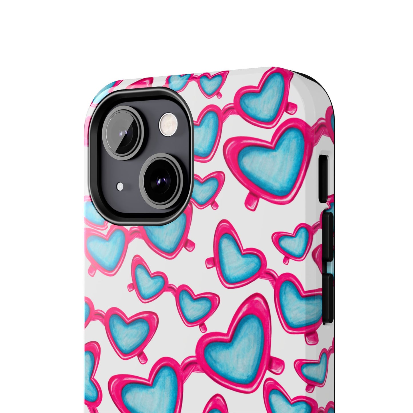 Pink & Blue Heart Shaped Sunglasses Watercolor Illustrated Tossed Pattern Tough Case | Various Models