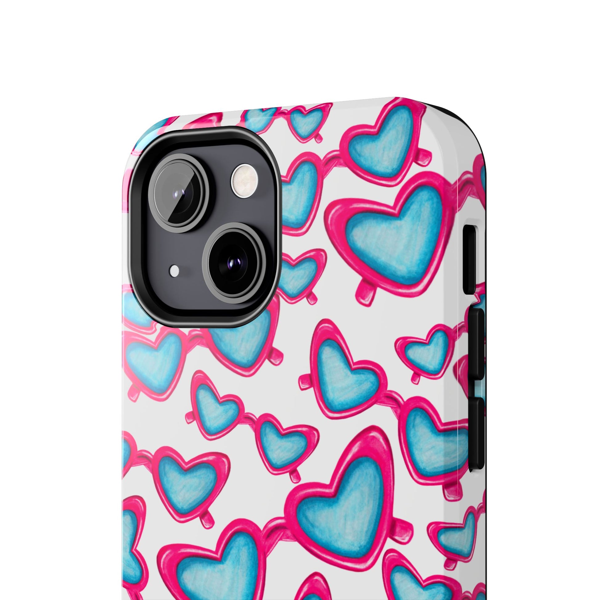 Pink & Blue Heart Shaped Sunglasses Watercolor Illustrated Tossed Pattern Tough Case | Various Models