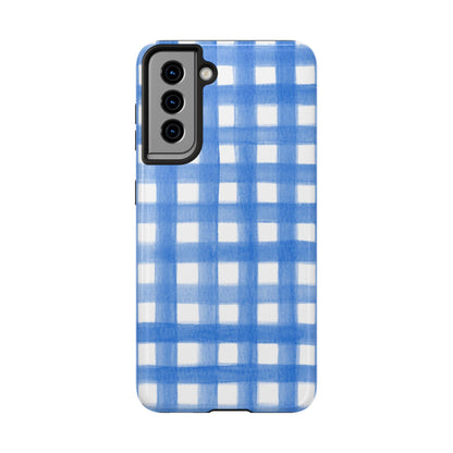 Blue Gingham Watercolor Preppy Tough Phone Case | Various models Samsung Galaxy S21
