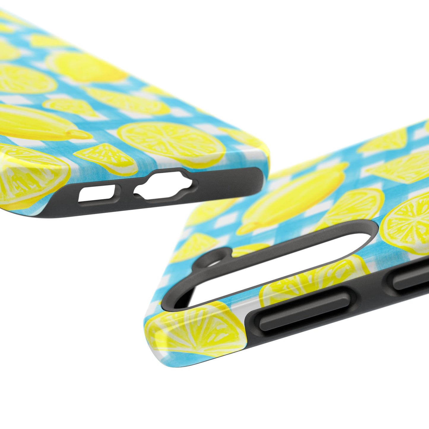 Bright Yellow Lemons Watercolor Illustrated Tossed Pattern Turquoise Gingham Tough Phone Case | Various Models