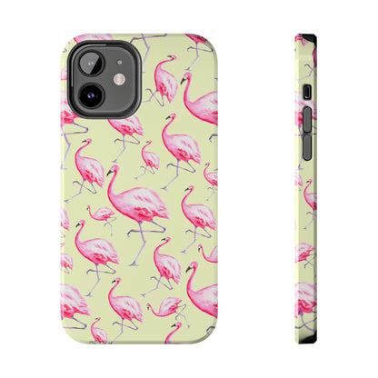 Pink Flamingos Watercolor Illustrated Tossed Pattern Yellow Phone Case | Various Models iPhone 12