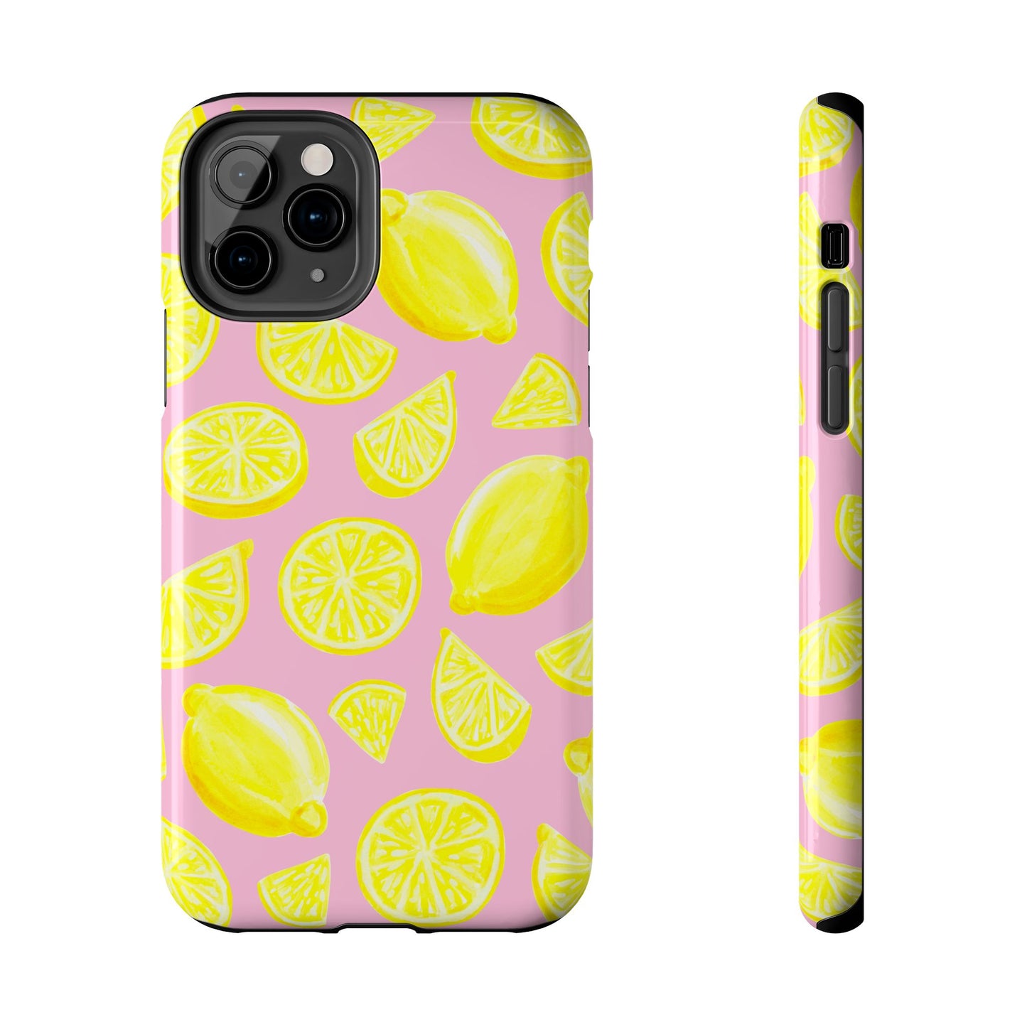 Bright Yellow Lemons Watercolor Illustrated Tossed Pattern Light Pink Tough Phone Case | Various Models