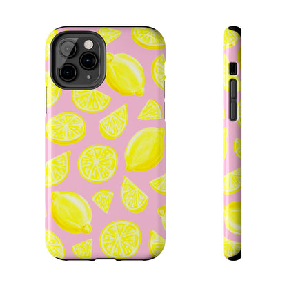 Bright Yellow Lemons Watercolor Illustrated Tossed Pattern Light Pink Tough Phone Case | Various Models