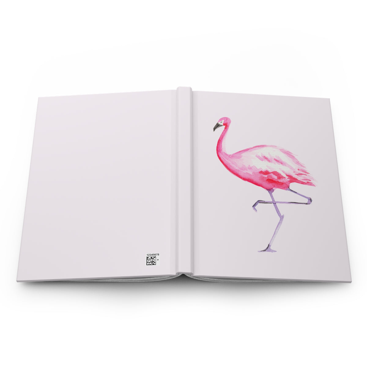 Hot Pink Flamingo Watercolor Illustrated Light Pink Hardcover Journal Matte 8"x 5.75"