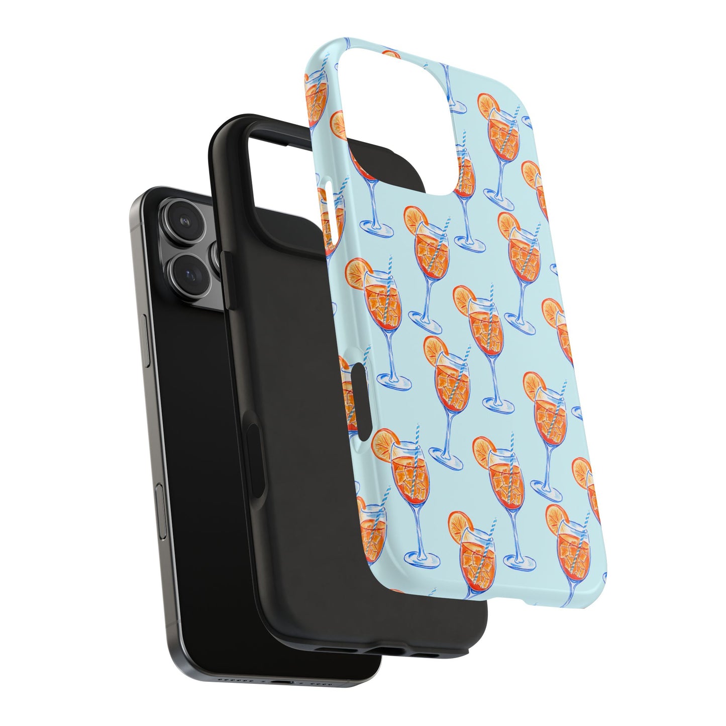 Orange & Blue Aperol Spritz Watercolor Pattern Turquoise Phone Case | Various Models