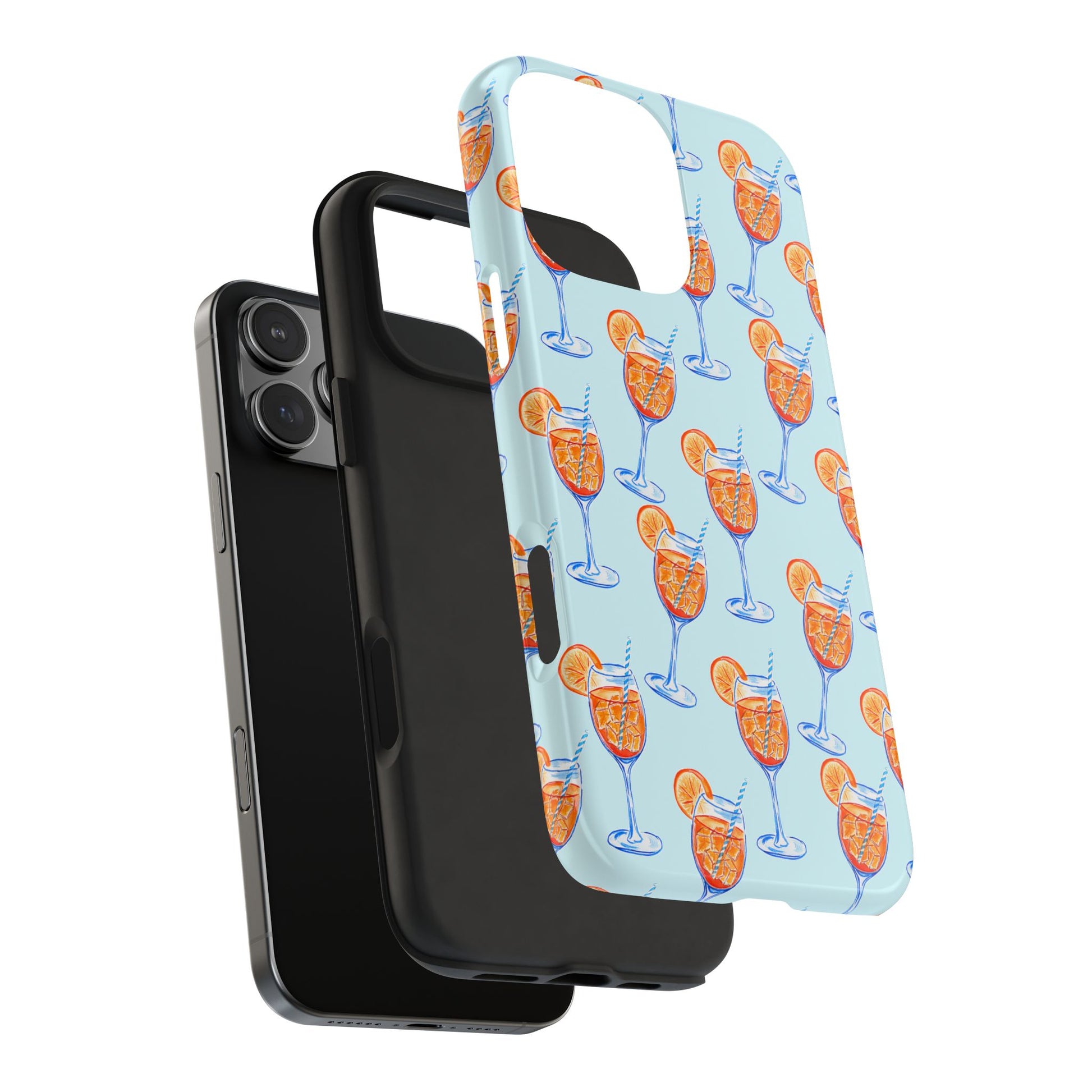 Orange & Blue Aperol Spritz Watercolor Pattern Turquoise Phone Case | Various Models
