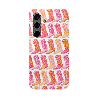 Rows of Hot Pink & Orange Cowboy Boots Tough Phone Cases | Various Models Available