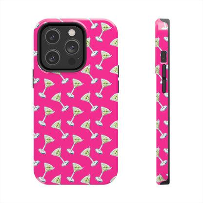 Hot Pink Mini Martini Watercolor Illustrated Tossed Pattern Tough Phone Case | Various Models Available iPhone 14 Pro