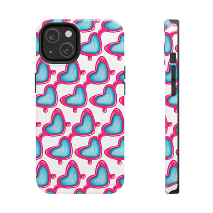 Pink Heart Shaped Sunglasses Watercolor Illustrated Tough Phone Case | Various Models iPhone 14