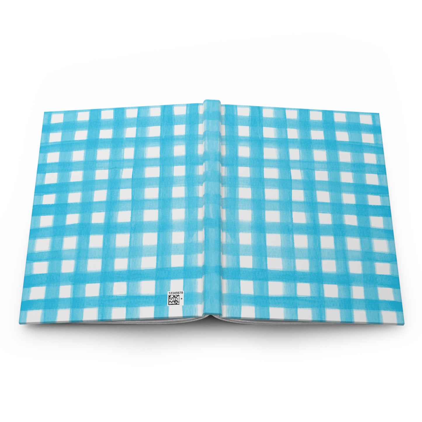 Turquoise Blue Gingham Watercolor Illustrated Hardcover Lined Journal Matte 8"x 5.75"