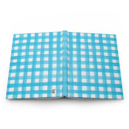 Turquoise Blue Gingham Watercolor Illustrated Hardcover Lined Journal Matte 8"x 5.75"