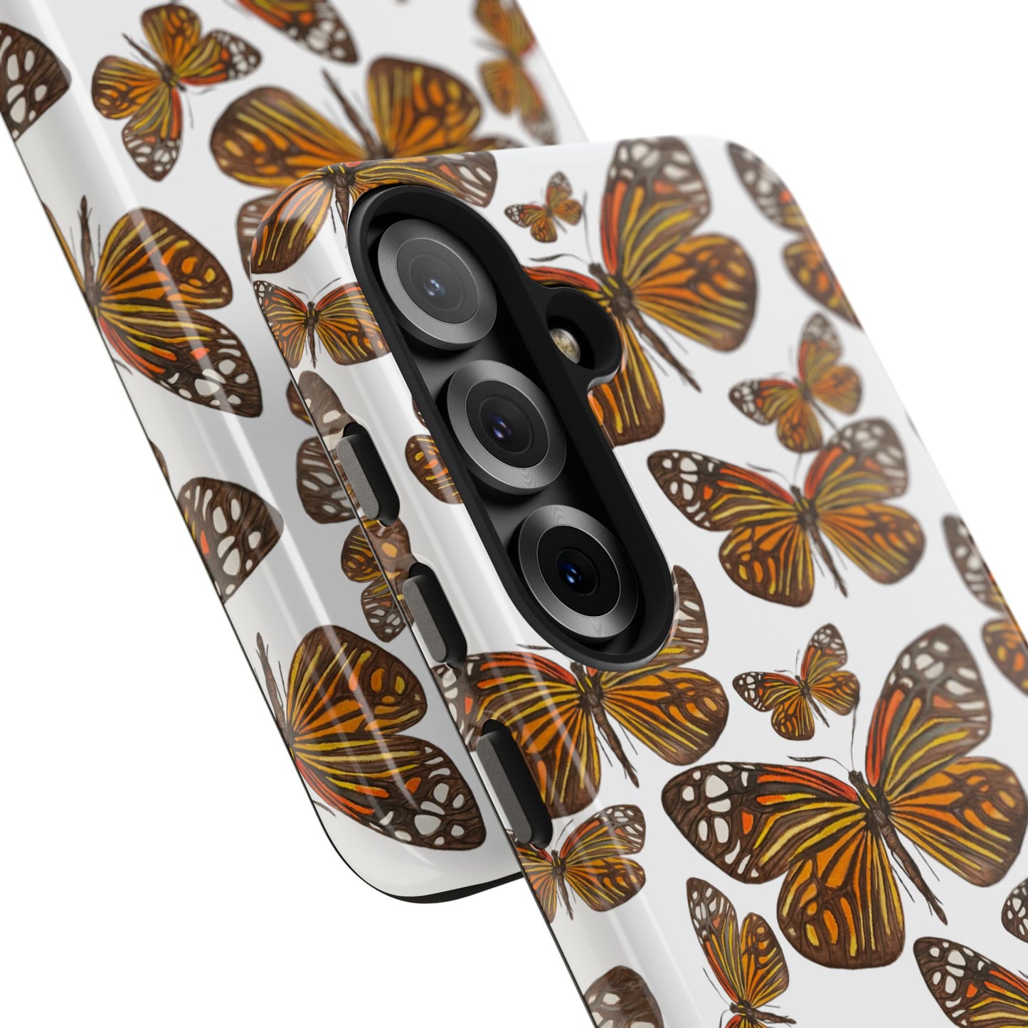 Black & Orange Butterfly Watercolor Illustrated Tossed Pattern Tough Phone Case | Various Models