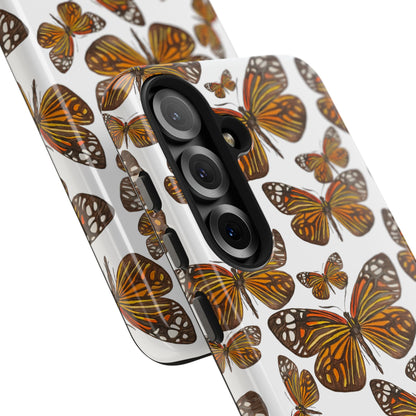 Black & Orange Butterfly Watercolor Illustrated Tossed Pattern Tough Phone Case | Various Models