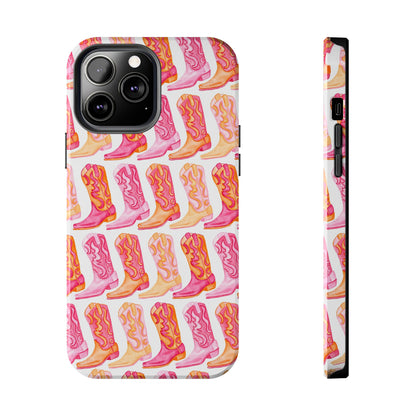 Rows of Hot Pink & Orange Cowboy Boots Tough Phone Cases | Various Models Available